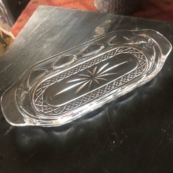 Vintage Dining Vintage Crystal Butter Dish In Sunburst Pattern